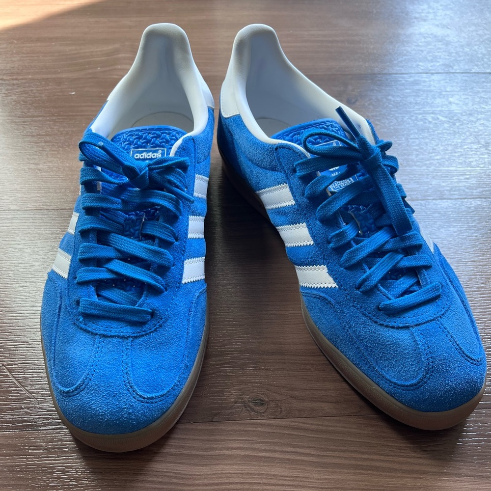 Adidas Men's Indoor Gazelle Bluebird/ Cloud White Gum Suede Sneakers Sz 9 EUC